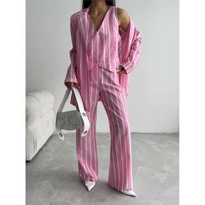 Veste en lin rayée rose pour femme, élégante, accessoire d'ensemble de costume - Product Image 1