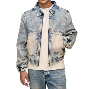 Quality Casual Embroidered Windproof Oversized Drop Shoulder <b>Denim</b> Jeans <b>Jacket</b> for <b>Men</b> Distressed Black 100% Cotton Winter - Product Image 1