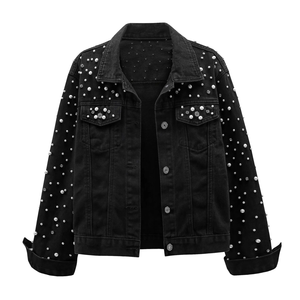 Veste en jean pour homme avec logo brodé, taille personnalisée, manches longues, polaire en laine, écologique, devant - Product Image 1