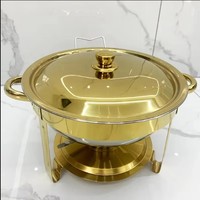 Plat à Buffet Royal Supply 8 L en Verre et Métal, Ensemble Chauffe-Plats Moderne de Luxe, Doré, Chauffage en Aluminium, pour Hôtels, Traiteurs, Combustible à Alcool