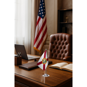 Drapeaux de bureau numériques imprimés de la carte de la Floride avec mât en aluminium - Product Image 2