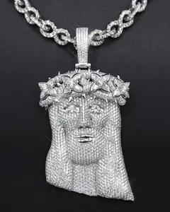 Gesus testa pendente laboratorio simulato VVS Moissanite diamante 925 argento Sterling gesus 3D ciondolo uomo oro bianco placcato ciondolo gesso