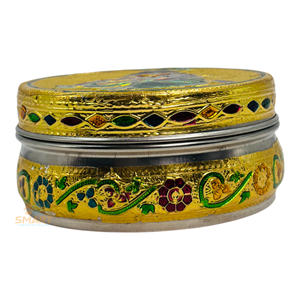Smart Fashion Deal Acero inoxidable Chapado en oro Meenakari Dibba Rajasthan Diseño moderno religioso para regalos de decoración del hogar - Product Image 4