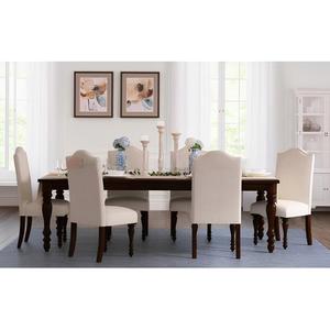 Ensemble de table à manger en teck massif moderne de luxe, 7 chaises en cuir, plateau en verre biseauté, meubles pour villa et hôtel - Product Image 1