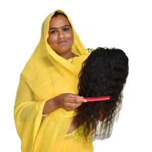 Vente en gros de cheveux vierges Remy naturels Extensions de cheveux humains bouclés de temple indien de couleur noire profonde bon marché - Product Image 1