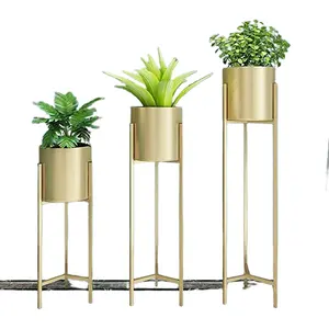 Metal Floor Tall Indoor Plant Stand Flower Stands for Living Room Bedroom Display Plant Stand with Planter Pot (Set of 3)