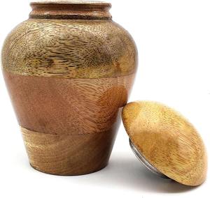 Urne funéraire en bois de manguier poli naturel pour cendres humaines Pot commémoratif artisanal avec couvercle Souvenir funéraire décoratif en bois - Product Image 5