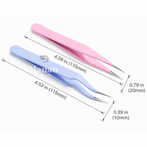 Kit de 2 Pinzas para Pestañas, Color Rosa y Azul, Punta Recta y Curva, Herramientas para Extensión de Pestañas de Volumen y Aislamiento - Product Image 4