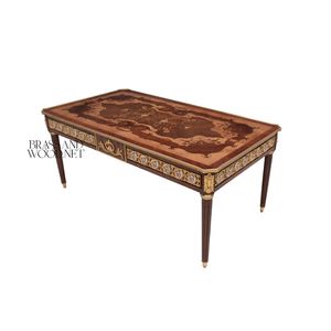 Elegante Mesa de Centro Rectangular con Incrustaciones Florales y Detalles en Latón, Acabado en Madera de Alta Calidad para una Decoración Lujosa - Product Image 3