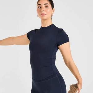 เสื้อยืดเข้ารูปสีกรมท่าสำหรับผู้หญิงเสื้อยืดแขนสั้นนุ่มน้ำหนักเบาระบายอากาศได้ดีดีไซน์ใหม่ล่าสุด - Product Image 5