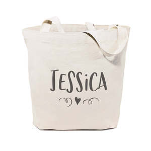 Medium Cotton Canvas Tote Bag with Personalized Name <b>Mini</b> Heart Long Handle Heat Transfer Printed for Daily Use Advertising Gift - Product Image 1