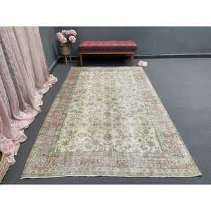 5.2x8.5 ft Vintage Rug, Turkish Large Rug, <b>Brown</b> Polka dot <b>Wool</b> Rug - Product Image 5