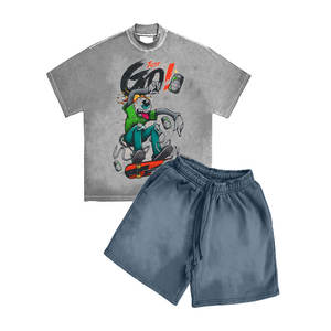 Solid Tshirt and Shorts Set Men Street <b>Twinsets</b> Fashion Casual Loose Cotton Short Matching Set Designer Clothes - Product Image 6