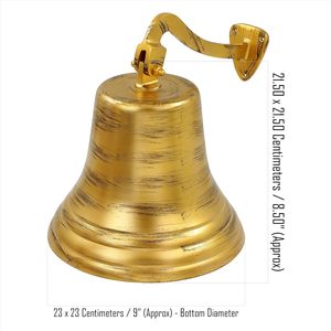 Campana funcional de barco decorativo náutico de latón cepillado antiguo dorado de 11 "con badajo de latón | Acabado rústico antiguo - Product Image 4