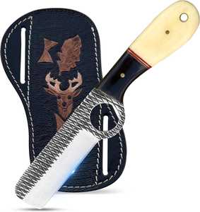 Couteau de boucher en acier Damas de qualité supérieure, couteau de camping et de chasse à lame fixe, couteau de cowboy avec étui en cuir, couteaux de chasse EDC - Product Image 4
