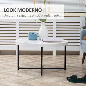 HOMCOM Table basse ronde avec dessus en MDF effet marbre et pieds en métal,? 80x45 cm, Blanc - Product Image 4