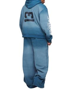 High Street Heavyweight French Terry Distressed Hoodie <b>Set</b> Acid Wash Hoodie And Flared <b>Sweatpants</b> Jogger Tracksuits For Men - Product Image 5
