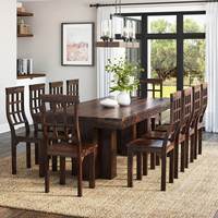 Ensemble de table à manger convertible et pliable en teck massif pour 10 personnes, avec double piétement, grande taille, artisanal, de luxe, moderne, sculpté, fabriqué en usine