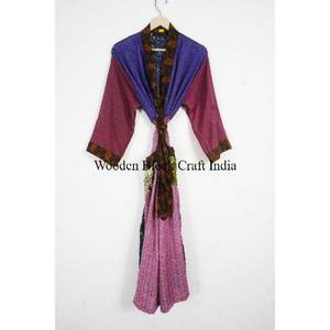 Kimono Vintage de Seda Reciclada, Ropa de Dormir Diaria, Kimono Sari Indio, Regalo para Ella, Ropa de Dormir, Kimono para Damas de Honor, Túnica, Salida de Playa - Product Image 6