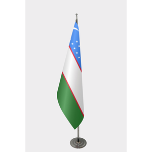 Drapeau intérieur officiel de l'Ouzbékistan avec logo personnalisé 3x5 pieds, impression numérique sur nylon de soie, mât en aluminium pour l'assurance automobile - Product Image 1