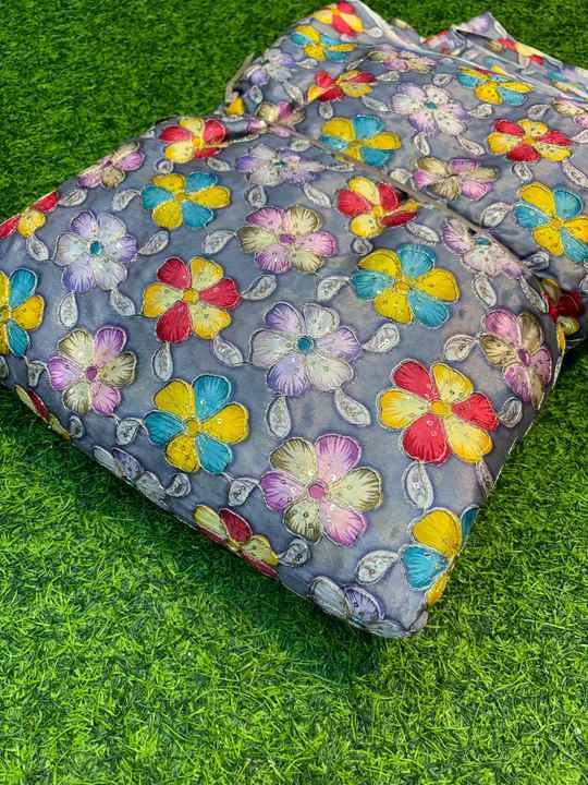 Raghuveer Creation Soft Lightweight Heavy Embroidered Chinon Fabric for Girls' Designer Blouses Dresses for Lining Upholstery