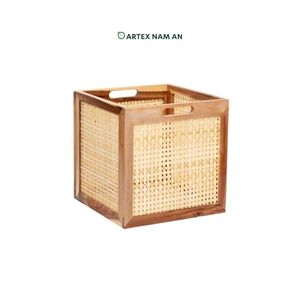 Cube de rangement en acacia écologique tissé à la main pour armoire cuisine salon chambre bureau décor et utilisation - Product Image 1