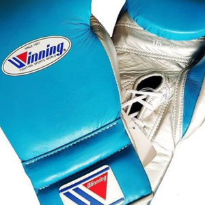 Gants de boxe à lacets Winning, bleu ciel argenté, cuir véritable de qualité supérieure, gants d'entraînement et de combat professionnels, 8oz 10oz 12oz 14oz 16oz - Product Image 2