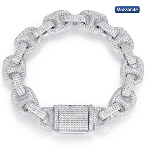 Chapado en oro S925 plata esterlina Moissanite diamante botón cubano enlace pulsera 6,5 ~ 8,5 pulgadas estilo Hip Hop joyería - Product Image 5