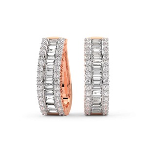 Chunky Baguette Round Lab Grown Diamond Hoop Earrings 4 Ct Tw F-G Color VS Clarity 78 Diamonds 14K <b>Solid</b> <b>Gold</b> <b>Huggie</b> Style - Product Image 2