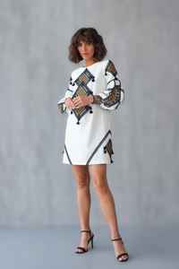 Mini robe blanche crème brodée Vyshyvanka Ukraine robe folklorique pour femmes vêtements de mariage bohème rustique faits à la main S M L - Product Image 4