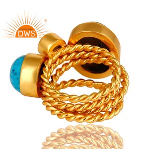 Latest Handmade Design 18K Gold Plated Natural Multi Gemstone <b>Statement</b> <b>Ring</b> Demi Fine Jewelry For Women Gift For Her - Product Image 4