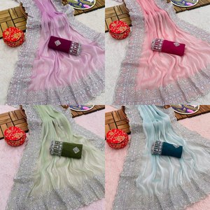 Vêtements de fête à la mode, banarasi, saree de styliste, matériel de bollyder indien, chemisier, vente en gros, couple, saree - Product Image 4