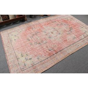 Tapis turc vintage, tapis de 5,2 x 8,2 pieds, tapis en laine rouge et blanc de style sud-ouest - Product Image 2
