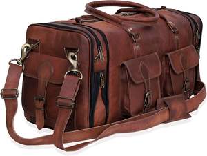 Bolsa de lona de cuero hecha a mano personalizada, equipaje de viaje de cuero genuino de primera calidad, bolsa de gimnasio de fin de semana para pasar la noche, venta al por mayor - Product Image 2