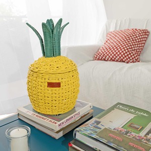 Panier de rangement multifonctionnel en rotin naturel ananas, moderne et écologique, jaune - Product Image 4