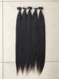 Extensiones de cabello humano liso indio virgen, cinta de Color Natural No. 1b, venta al por mayor, 100% - Product Image 2