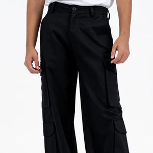 Pantalones Cargo de doble bolsillo para hombre, color negro de alta calidad, ajuste holgado, cintura media, patrón recto, ligero, plano, directo, informal, venta al por mayor - Product Image 2