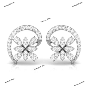 Pendientes de Plata con Diseño de Media Luna Floral, con Racimo de Diamantes Moissanite en Forma de Marquesa, Estilo Elegante y Lujoso - Product Image 3