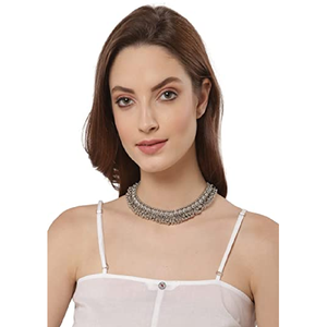 Oxidised Ghungroo <b>Choker</b> Vintage Brass Alloy Snake Chain Classic Religious Christian Party Jewelry with Geometric Diamond Pearl - Product Image 5