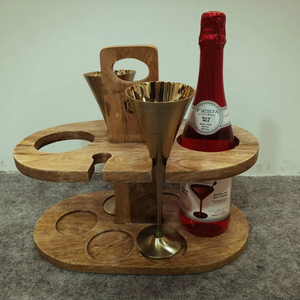 Soporte de vino de 2 botellas con textura de madera de acacia con soporte de copas también para Bar Restaurante Hotel o decoración del hogar Soporte para botellas de vino - Product Image 1