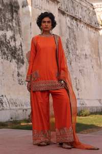 Ensemble Salwar Kameez Sharara indien pakistanais, lourd, deux tons, satin Fendy, coupe ajustée, pour les fêtes d'été, les mariages, vêtements pour femmes - Product Image 3