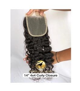 100% non transformés Remy naturel bouclé 4x4 fermeture en dentelle indienne 14 "vente en gros de cheveux humains alignés sur les cuticules directement des vendeurs indiens - Product Image 1