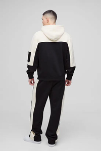 Conjunto Deportivo de 2 Piezas para Hombre, 100% Algodón, con Capucha, Estilo Holgado, Logotipo Personalizado Serigrafiado, Diseño Bicolor, Ropa Urbana de Invierno, Venta al Por Mayor, Alta Calidad - Product Image 5