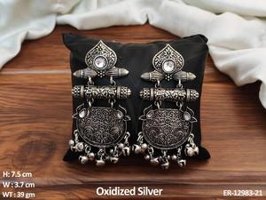 Thiết kế bên mặc cổ thiết kế oxy hóa bạc đánh bóng đồ trang sức phụ kiện oxy hóa Dangler Bông tai Phụ nữ bộ đồ trang sức - Product Image 4