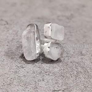 Bague pour femme en pierre de lune arc-en-ciel naturelle, pierre de naissance de juin, trois pierres, réglable, bijoux faits à la main, bague en argent sterling 925 - Product Image 4