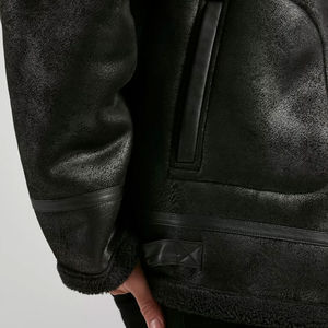 แจ็กเก็ตหนังแกะสำหรับผู้ชายแจ็คเก็ตหนังแกะมีซิปดูคลาสสิกสำหรับผู้ชายแจ็คเก็ตหนังวัสดุขนสัตว์ด้านใน - Product Image 5