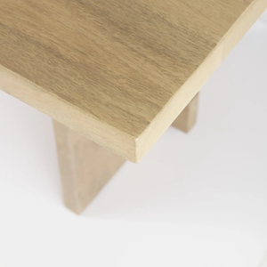 Table de salle à manger de cuisine en bois de manguier massif de style minimaliste avec un large support à quatre pieds larges, ton brun clair et surface lisse - Product Image 5