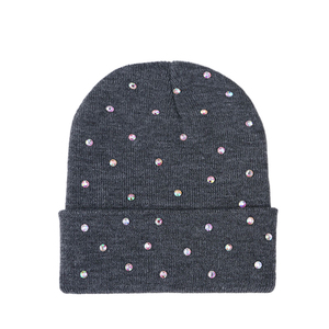Venta al por mayor nuevos sombreros de invierno de acrílico cálido personalizado mujeres hombres bordado rhinestone logo Color sólido gorro de punto - Product Image 1