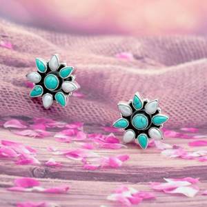 ต่างหูเงินสเตอร์ลิงสี925ไข่มุกเทอร์ควอยซ์ธรรมชาติทำด้วยมือเป็นของขวัญสำหรับต่างหูอันหรูหราของเธอ - Product Image 3