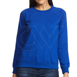 Sudadera lisa en blanco para mujer, cuello redondo, mangas completas, tela de lana de algodón suave, logotipo personalizado, bordado/impresión, producto OEM - Product Image 3